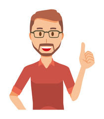Fototapeta premium A bearded man wearing eyeglasses is showing thumbs up