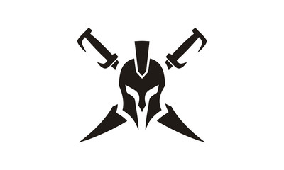 Ancient Warrior Sparta Spartan Helmet Mask Swords Silhouette logo design for battle game club