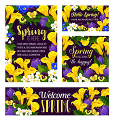 Vector spring flowers seasonal greeting posters