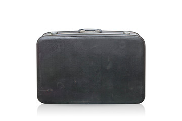  front view Di cut black old suitcase on white background,copy space