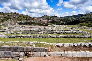 Inca stone walls at the Sacsayhuaman archaeological site, Cusco (Cuzco), Peru