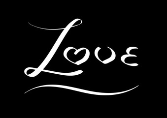 Illustration vector of white curve hand writing love word on black background with white curve border