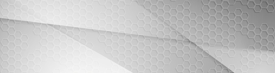 Grey concept web banner with hexagons texture