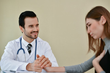 Fototapeta premium Terrible medical concept. Patients stressful in the doctor's diagnosis. Patients are concerned about medical treatment. The doctor's treatment makes the patient afraid.