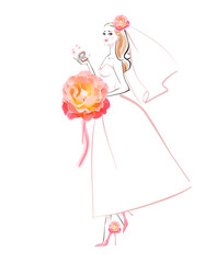 ピンクのブーケの花嫁