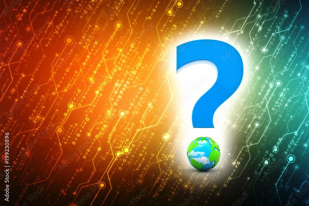 Poster question mark and globe ,3d rendering