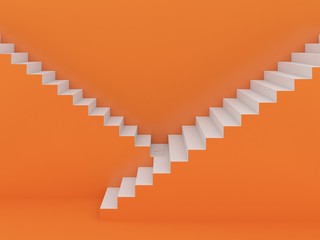 white stairs in orange background ,3d rendering