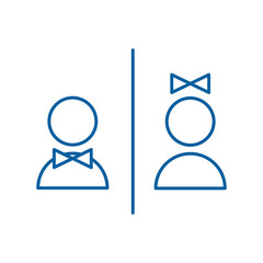 Vector thin line icon illustration. WC door plate labels with man and woman shapes with tie.