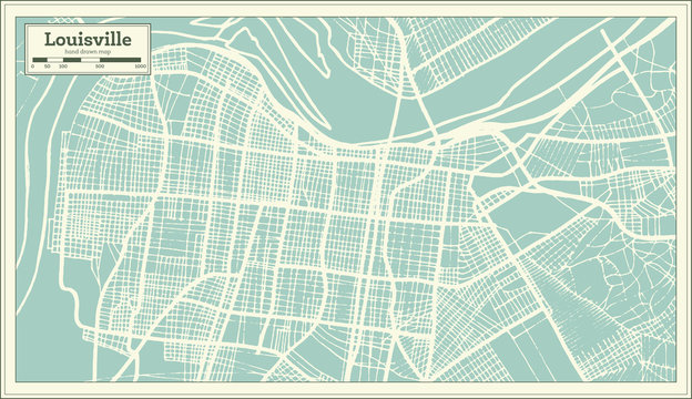 Louisville Kentucky USA City Map in Retro Style. Outline Map.