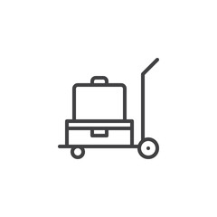 Luggage trolley outline icon. linear style sign for mobile concept and web design. Baggage trolley cart simple line vector icon. Symbol, logo illustration. Pixel perfect vector graphics