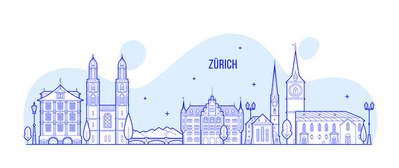 Zurich skyline Switzerland city buildings vector