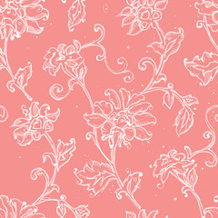 Fototapeta na wymiar Sketchy drawing floral seamless pattern