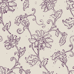 Sketchy drawing floral seamless pattern