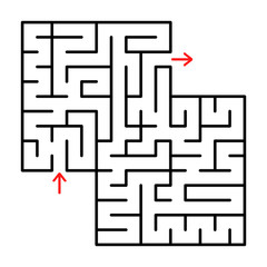 Abstract square isolated labyrinth. Black color on a white background. A useful game for young children. Simple flat vector illustration. With a place for your drawings