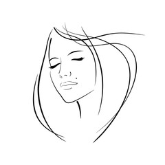 Girl head illustration. Eye, ear, hair lips neck Vector eps 10