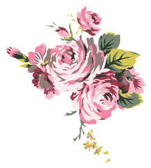 Shabby chic vintage roses digital drawing
