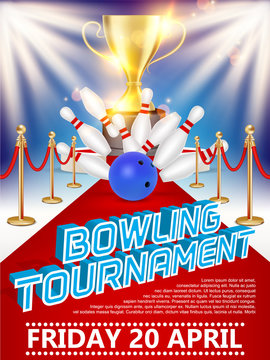 Bowling tournament poster vector realistic illustration