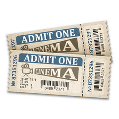 Cinema tickets in retro style. Admission tickets isolated on white background. Vector illustaration