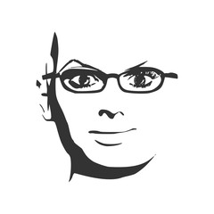 Face front view. Elegant silhouette of a woman spectacles