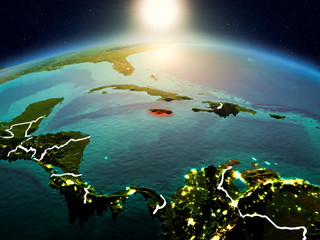 Jamaica in sunrise from orbit