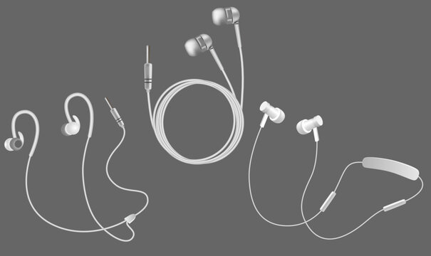 Vector realistic white headphones icon set