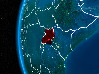 Uganda on Earth at night