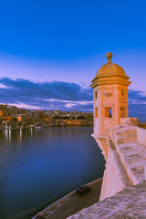 Famous Senglea Guardiola tower and Valletta in Malta