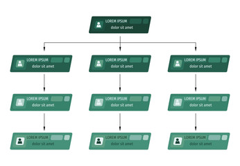 Green business structure concept, corporate organization chart scheme with people icons. Vector illustration.
