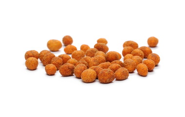 Spicy hot peanuts pile isolated on white background