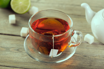 Cup of tea on wooden table