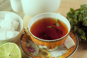 Cup of tea on wooden table