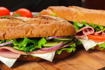 sandwich on a wooden table