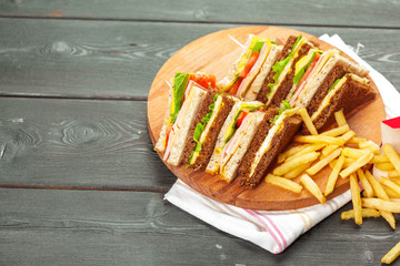 sandwich on a wooden table