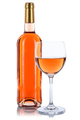 Wein Flasche Glas Weinflasche Weinglas Rose Rosewein freigestellt Freisteller