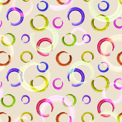 Seamless colorful watercolor circles on beige background. 