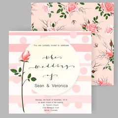 Fototapeta na wymiar Save the date card, wedding invitation, greeting card with beautiful roses flowers and letters
