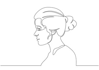 Continuous line drawing. Abstract portrait of a woman side view. Vector illustration.