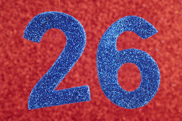 Number twenty-six blue color over a red background. Anniversary