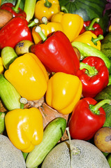 Red, green and yellow sweet bell peppers