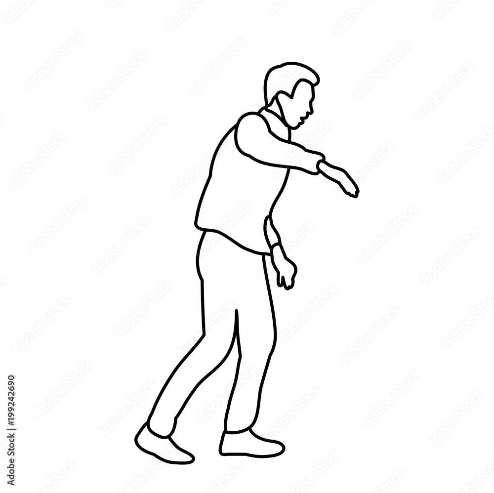 Sticker vector, isolated sketch male dancing on white background