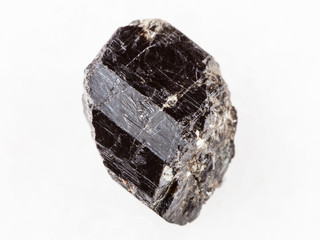 raw crystal of Schorl (black tourmaline) on white