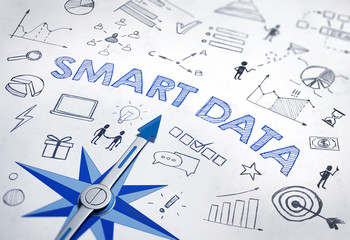 Smart Data concept with blue compass. 3d Rendering