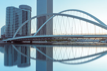 Tianjin city waterfront downtown skyline with Haihe river,China.