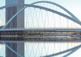 Tianjin city waterfront downtown skyline with Haihe river,China.