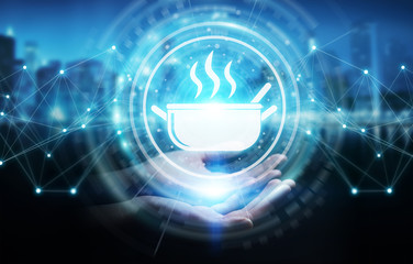 Businesswoman using application to order home made food online 3D rendering