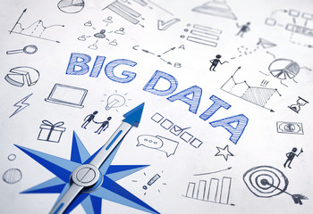 Big Data concept with blue compass. 3d Rendering