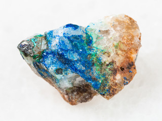 tennantite crystal, green Tyrolite, blue Azurite