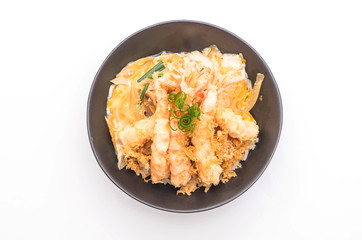 fried shrimps tempura on topped rice bowl