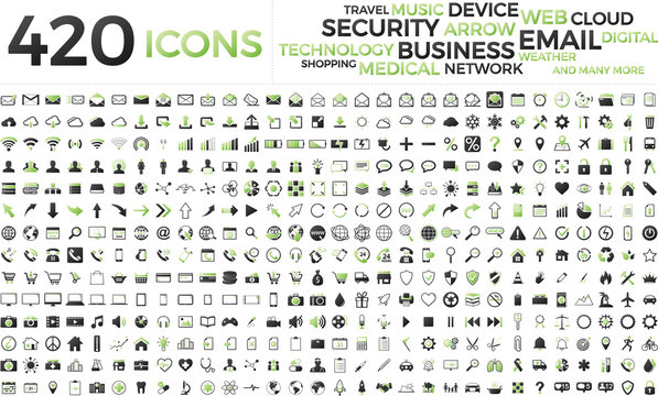 Black and green web business technology icons set