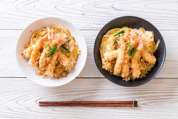 fried shrimps tempura on topped rice bowl